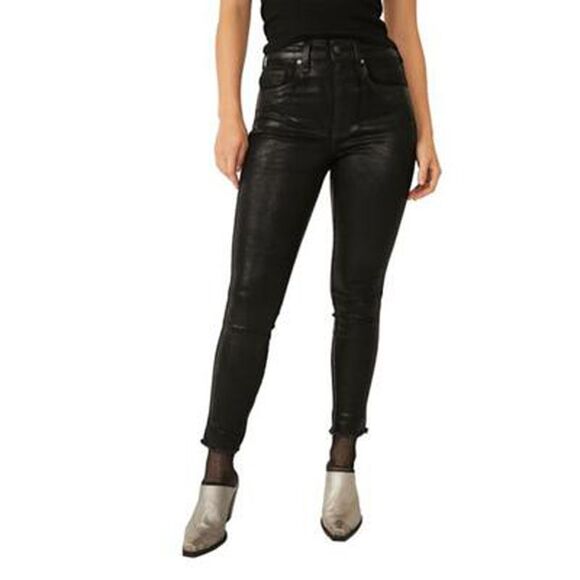 Free People Raw High Rise Coated Skinny Jeans In Coated Black - 25 - Picture 2 of 3